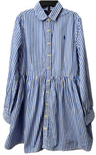 Polo Ralph Lauren Shirt Dress 10 Girls Button Front Pony Logo Blue Stripe Preppy