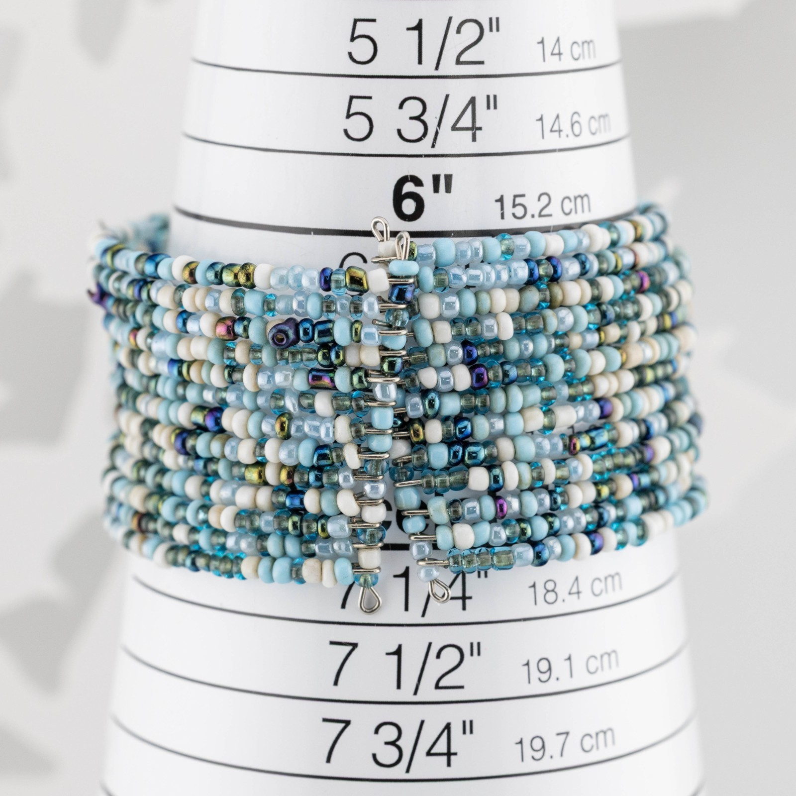 Handmade Bracelet Memory Wire Cuff Turquoise Whit… - image 7