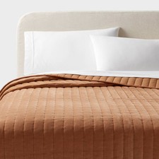 Full/Queen Channel Stitch Velvet Quilt Camel - Threshold: OEKO-TEX Certified
