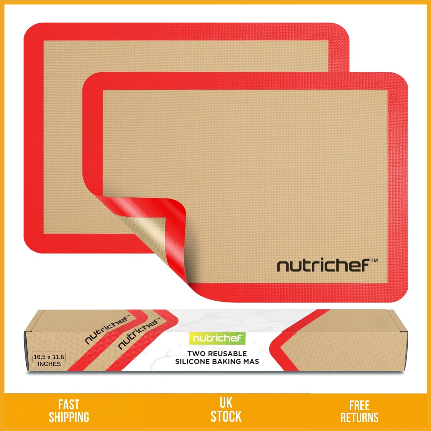 Non-Stick Red Silicone Baking Mats Reusable Oven Liner Sheets 42cm x 29.5cm 2pk