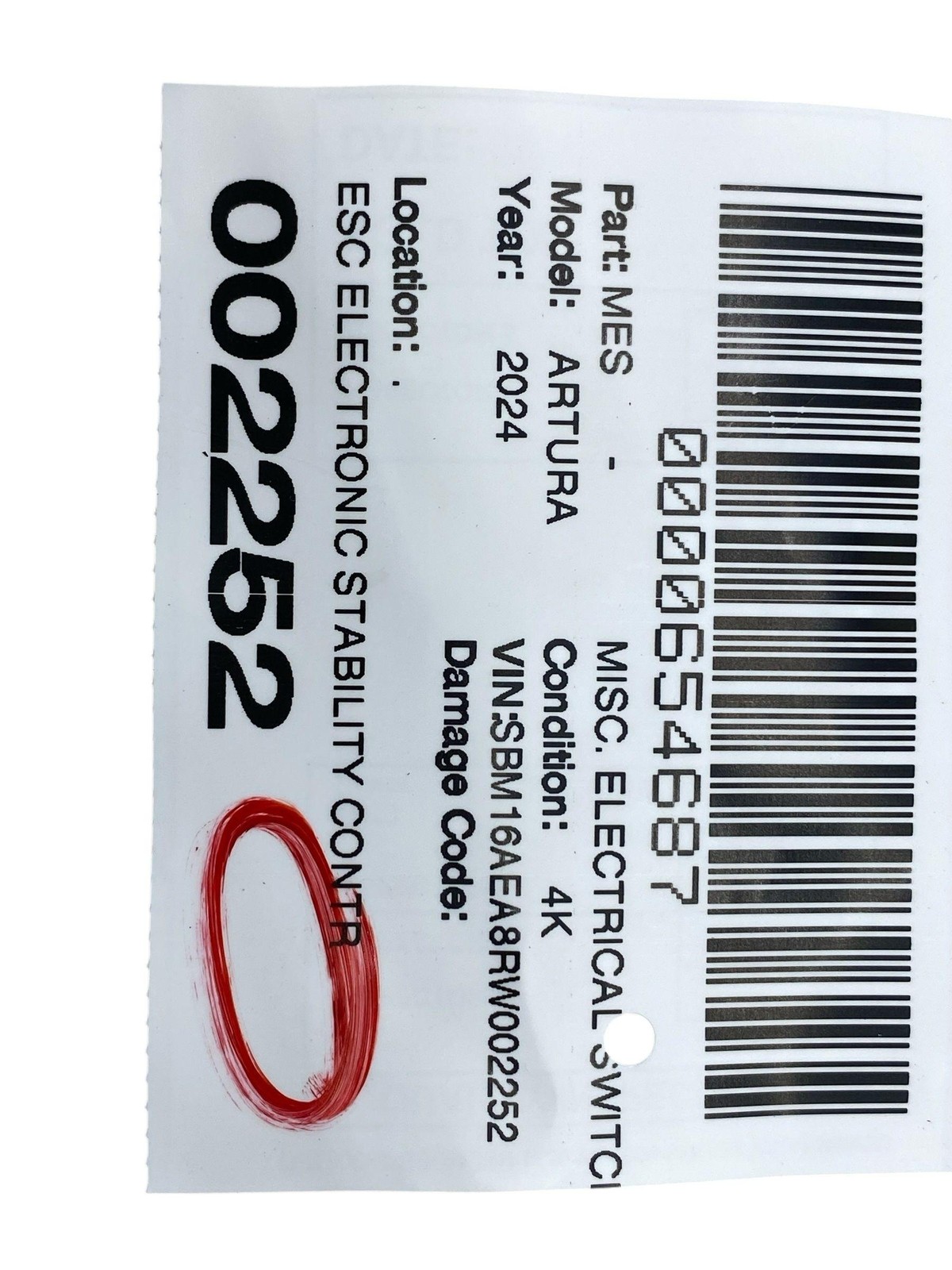 2024 MCLAREN ARTURA ESC ELECTRONIC STABILITY CONTROL SWITCH BUTTON 16MB038CP OEM