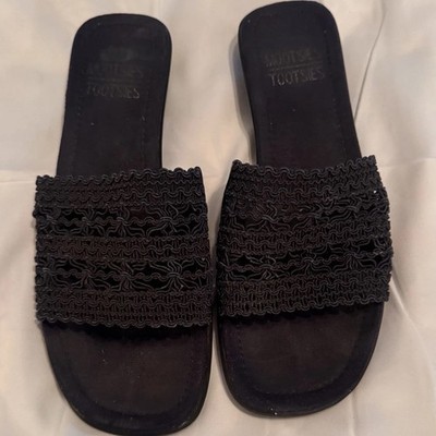 Mootsies Tootsies Women s Dark Navy Slide Sandals Square Toe Low Heel Size 8