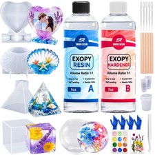 16oz Epoxy Resin Kit for Beginners Crystal Clear 1:1 Resin Starter Kit with S...