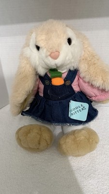 Vintage American Wego  Cuddle Critter  Plush 12 In Bunny Rabbit Blue Jean Dress 