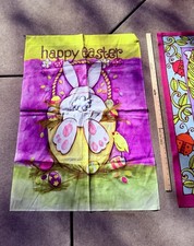 Rare Vintage Old  “Easter” Garden Banner Flag 28in x 40in  Easter Bunny Basket
