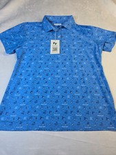 Forged Fabrics Polo Womens Large Blue Chemistry Print Golf Shirt Performance NWT