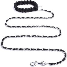 Chew Proof Chain Dog Leash 5.5ft Heavy Duty Leashes S 10lb-35lb , Black