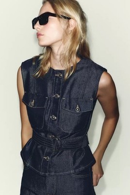 ZARA Z1975 DENIM BELTED VEST Blue | 6147/190/407