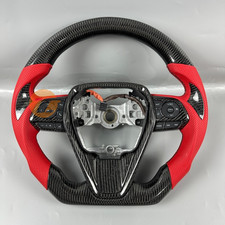 Red Perforated Leather Carbon Fiber Steering Wheel For 2018-2023 Camry 8th Gen