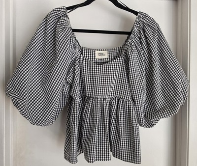 Things Between Women's Blouse Size S Black White Gingham Cotton Blend