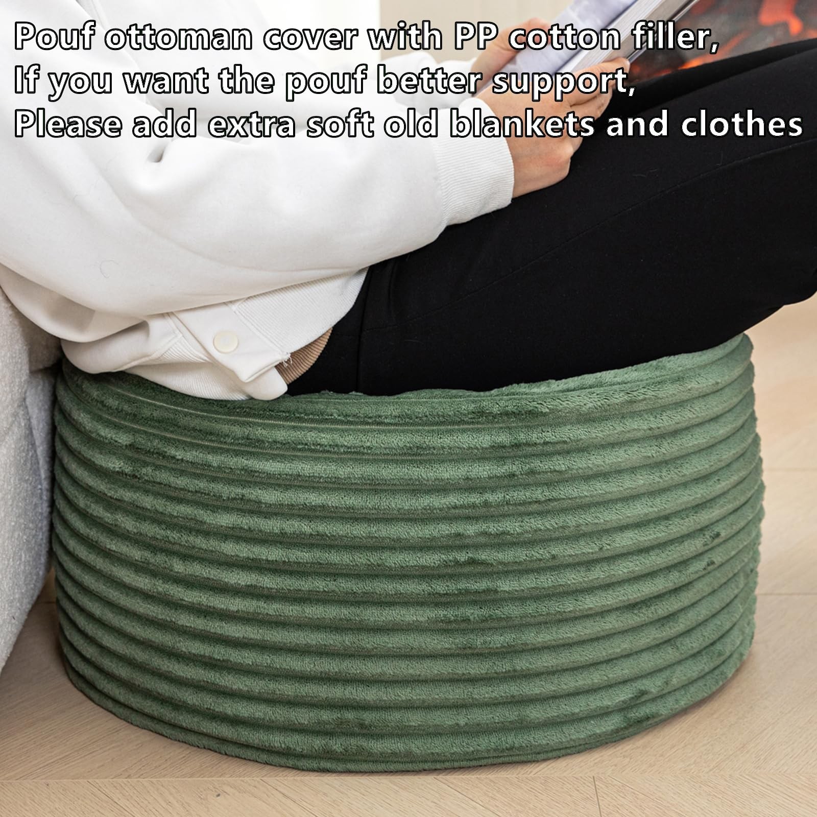 Ottoman with High Density Foam Filler Plush Fiber Pouf Stool Round Foot Stool...