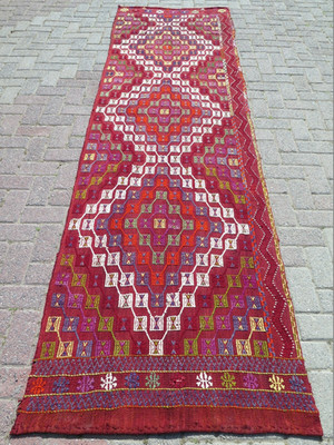 Turkish Rug Runner, Hallway Red Rug, Long Wool Carpet, Handmade Corridor 36X125''