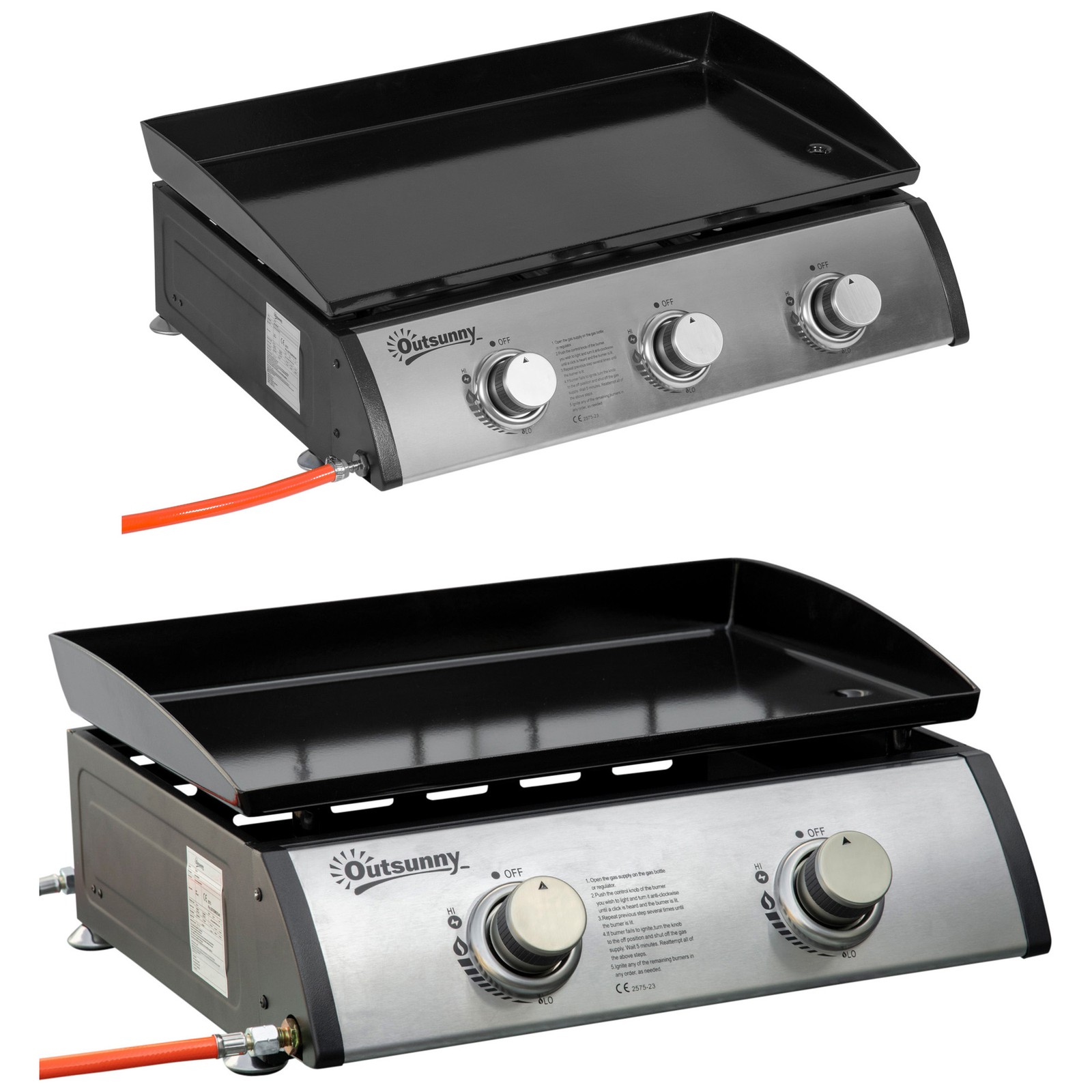 Outsunny Piastra Barbecue a Gas Antiaderente da Tavolo con Bruciatori