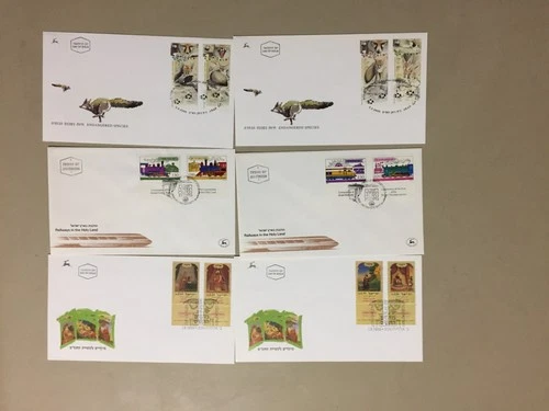 Six Israel fdc with two stamps-three sets WWF,LOCOMOTIVES,BIBLE