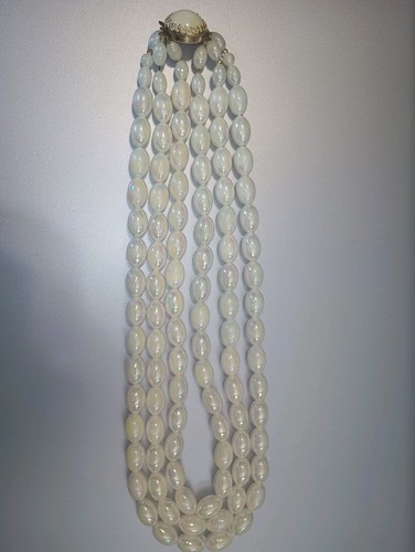 Vintage West German Irredescent/Opal-esque 3strand Beaded Choker Necklace