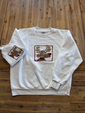 Vintage Jerzees White Crewneck Sweater with Reindeer Graphic. Large USA Made