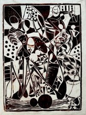 Striking African Woodcut Print By Boniface Matthews Chandiyamba. 3/40. Signed
