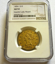 1854 $10 Liberty Head Gold Eagle NGC AU53 Granite Lady Hoard Philadelphia