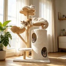 Modern Cat Tree Multi Level Cat Tower Furniture Real Wood Branch Scratching Post