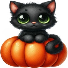 30 Custom Cute Black Kitten Pumpkin Personalized Address Labels