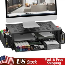 2 Tier Computer Monitor Stands with Drawer Pencil Holder Office Desk Accessories