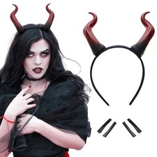 Red Devil Horns Headband for Adult, Gradient Demon Horns Headband for Hallowe...