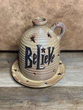 Honey & Me Believe 11.5" Clay Pottery  Jar  Primitive With Removable Top&bottom