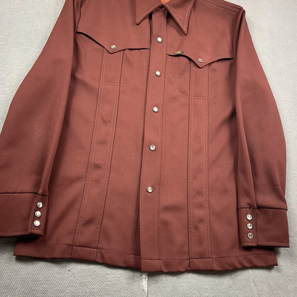 Camisa Lee De Colección Para Hombres Grande* Marrón Óxido MR Perla Snap EE. UU. 70 Vaquero Retro Foto 2 de 4