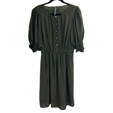 Anthropologie Nicole Puff-Sleeved Linen Blend Shirt Dress Moss Green Size S