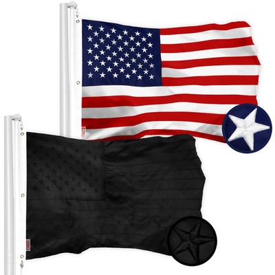 G128 Combo: USA Flag 5x8 Ft & USA All Black Flag 5x8 Ft  Embroidered Polyester