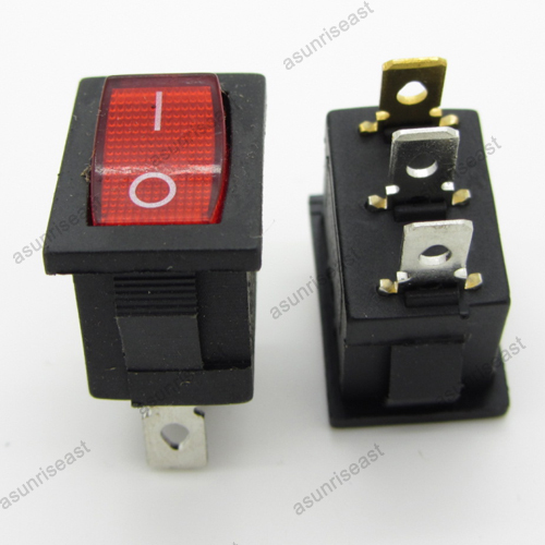 5 × Mini Red 3 Pin SPST ON-OFF Rocker Switch With Neon Lamp - Picture 1 of 2