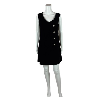 Vintage 60s Cocktail Dress Women's Medium Black Velvet Silver Rhinestone  Buttons | eBay
