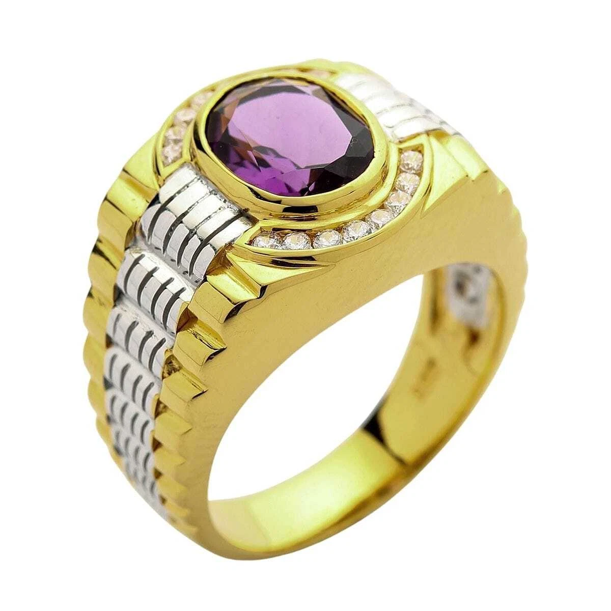 Mens Yellow Gold Amethyst Rolex Ring eBay