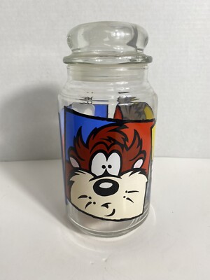 1994 Warner Brothers Bugs Bunny Daffy Duck Taz Glass Candy Jar Looney Tunes EUC