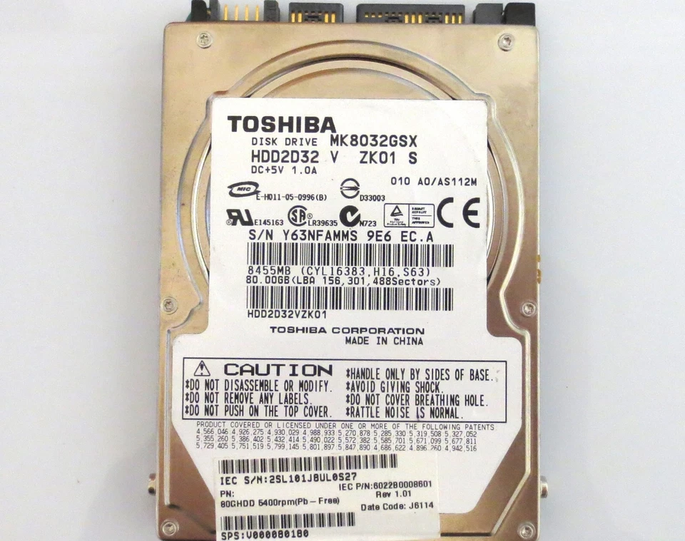 Toshiba MK8032GSX HDD2D32 V ZK01 S 010 A0/AS112M China 80gb Sata 2.5" HDD - Image 4 of 4