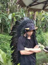 Tocado día de los muertos, tocado plumas azteca, tocado cuerno animal