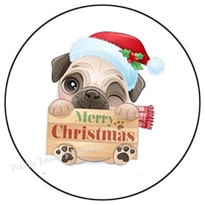 MERRY CHRISTMAS PUG DOG ENVELOPE SEALS LABELS STICKERS PARTY FAVORS