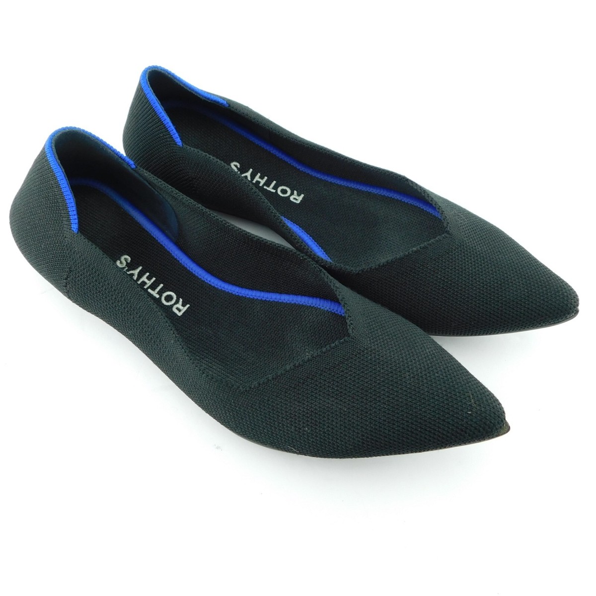 ROTHY'S Size The Point Black Soft Fabric Flats Shoes