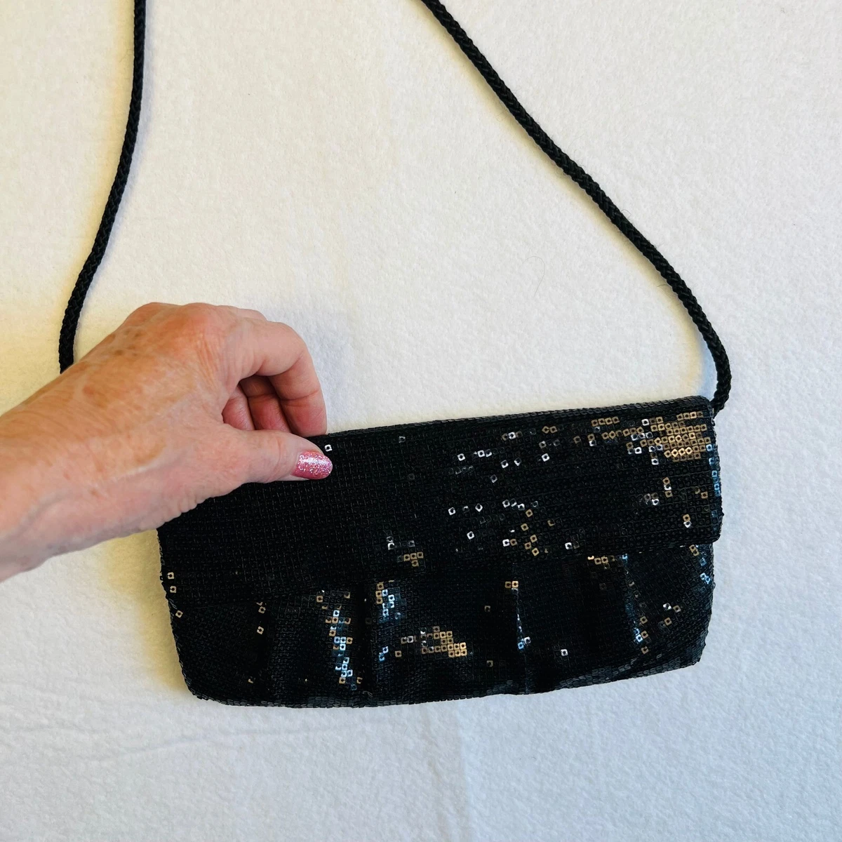 Style and Co. Black Sequin Small Handbag Purse with Strap Snap