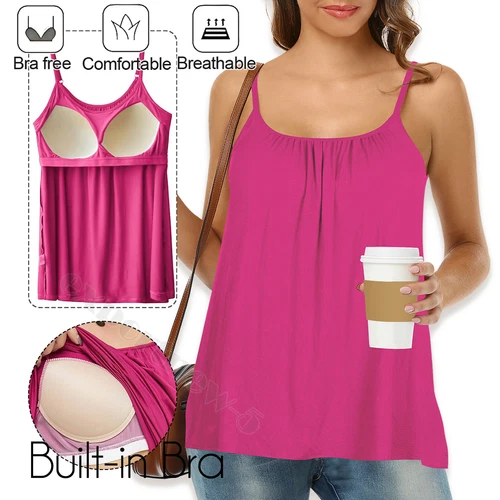 Sujetador Cosido Construido Copa Sin Mangas Camisola Camiseta Top Sujetador Blusa Relajada S-4XL - Imagen 39 de 42