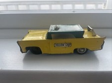 VINTAGE 1960  s JAPANESE TIN FRICTION CAR YELLOW CAB TAXI MADE IN JAPAN WORKING