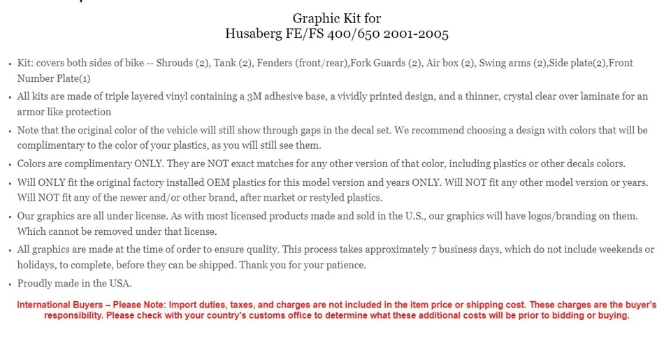 Kit de pegatinas gráficas Husaberg FS FE 400 650 calcomanía de bicicleta envoltura MX 2001-2005 BERG Foto 3 de 3