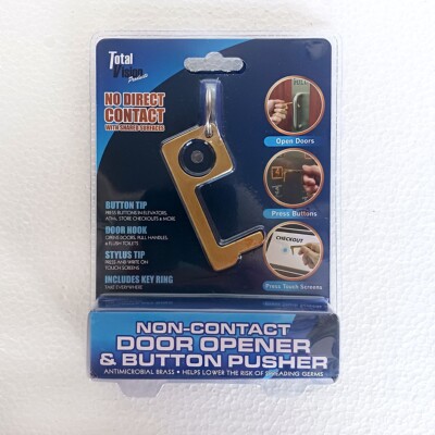 Non-Contact Door Opener and Button Pusher, Brass, No Touch Hand Held Key