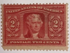 TRAVELSTAMPS: 1904 US Stamps Scott #324, Jefferson, mint, og, hinged, 2 cents