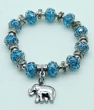 handmade blue Bead silver cover part elephant charm Stretch fashion Bracelet