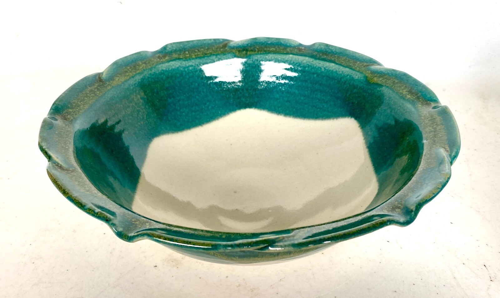 Art Pottery Pair Nesting Bowls by Janet Rodriguez in Green & White, 10+" and 8+"