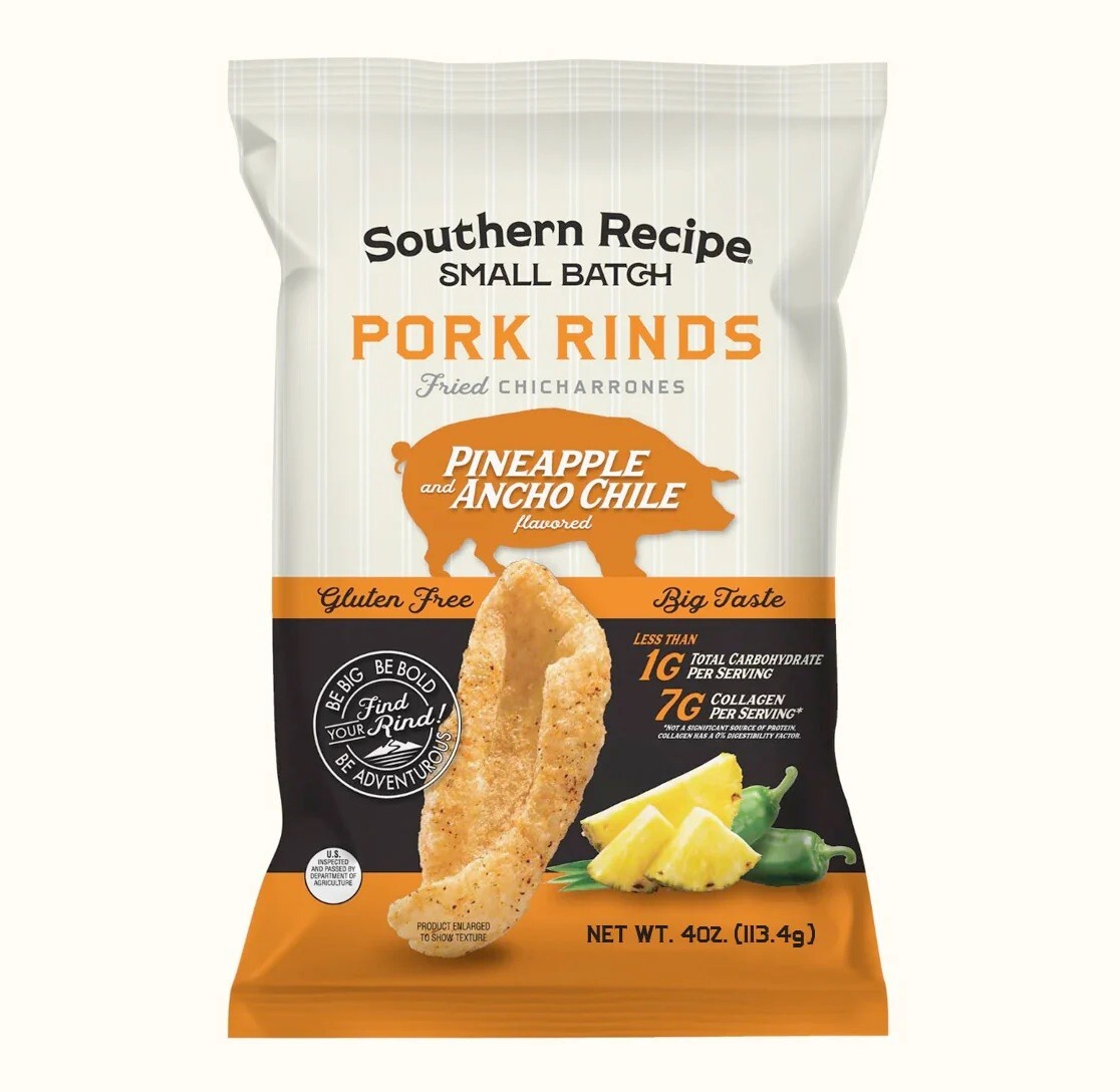 Southern Recipe Pork Rinds PINEAPPLE ANCHO CHILE Fried in Sunflower Oil 4oz 2 Pk