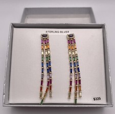 Yellow Gold Over Sterling Silver Multi Colored Cubic Zirconia Dangle Earrings