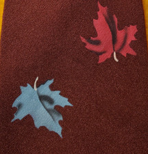 1950s BOLD SWING TIE HAND PAINTED HANDPAINTED ART BROWN RED BLUE FLORAL  52"