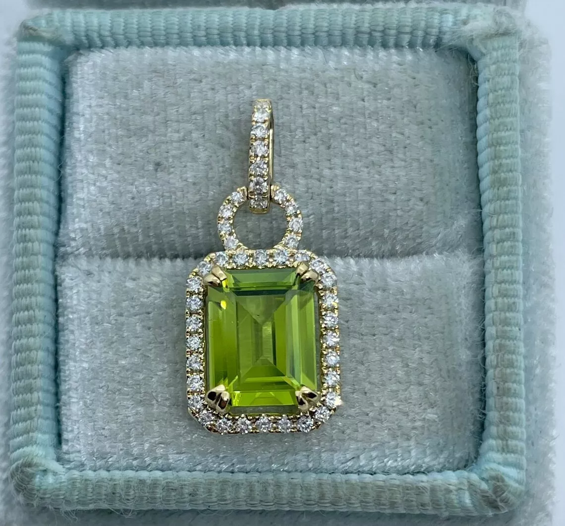 2Ct Emerald Cut Natural Peridot Men s Halo Pendant 14K Yellow Gold Plated Chain